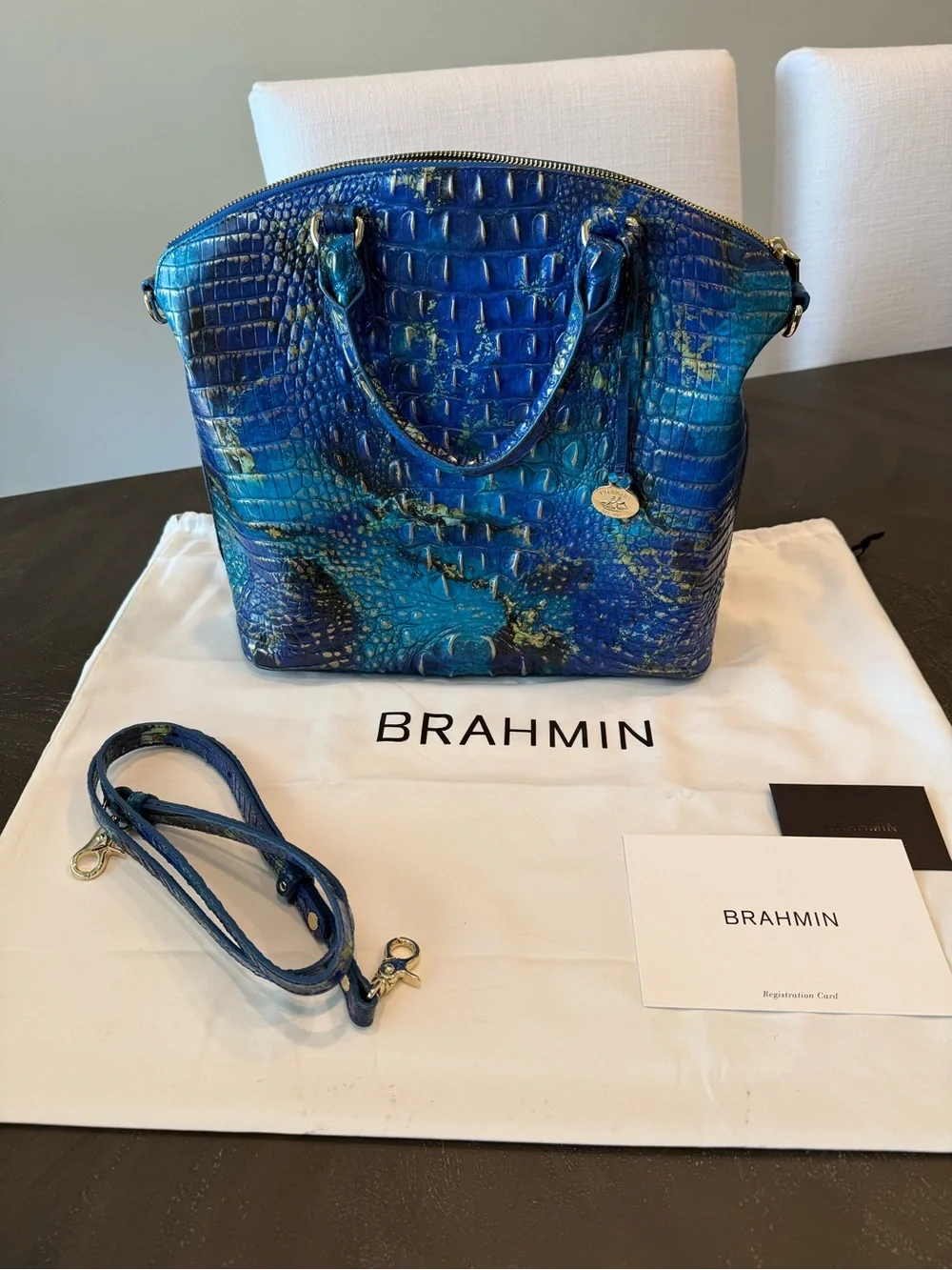 Large Duxbury Satchel - Phthalo Melbourne Blue Green Croc-Embossed Leather